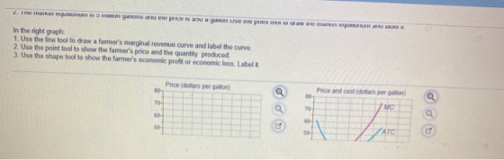2. It quis my Spa US PRO WIRELY IN TURIL In the right graph 1. Use the line tool to draw a farmers marginal revenue curve an