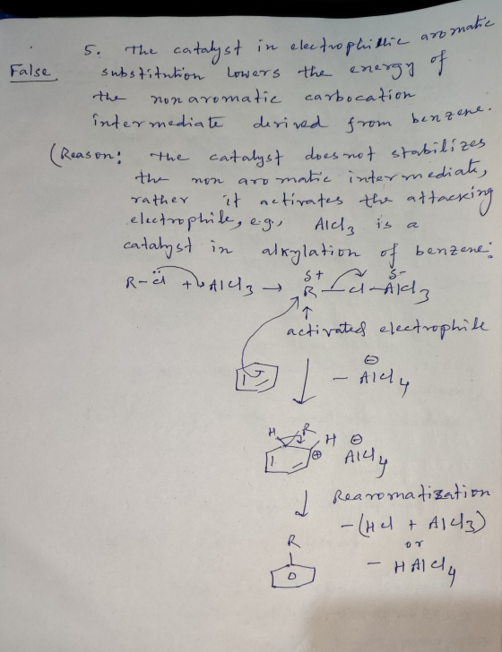 aromatic ophiftic False frоm bетгая. 5. The n electroplittic substitution lowers the energy of the non aromatic carbocation i