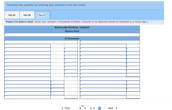 Complete this question by entering your answers in the tabs below. Req 6A Req 6B Req 6C Prepare the balance sheet. (Enter you