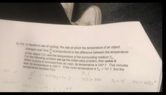 w of cooling, the rate at which the temperature of an object isproportional to the difference between the temperature 3) (10)
