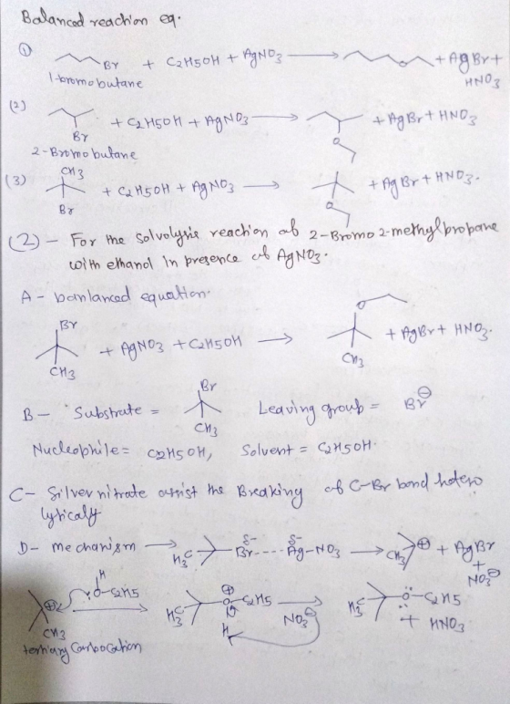 Balancad reachon e AgBrt +C2H50H ND BY 1-bromobutane oNH (2) CH50H+ BY +PgBrt HNO 2-Brmobutane (3) + ABrtHND +CaH50H For the
