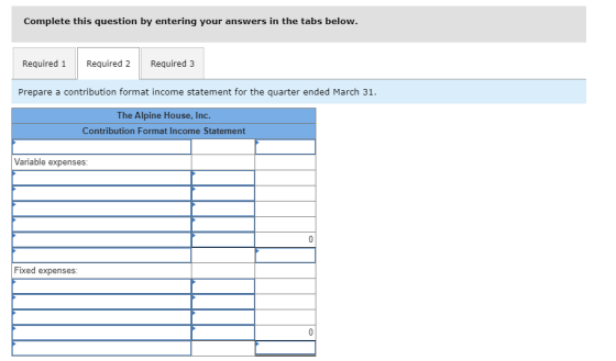 Complete this question by entering your answers in the tabs below. Required 1 Required 2 Required 3 Prepare a contribution fo