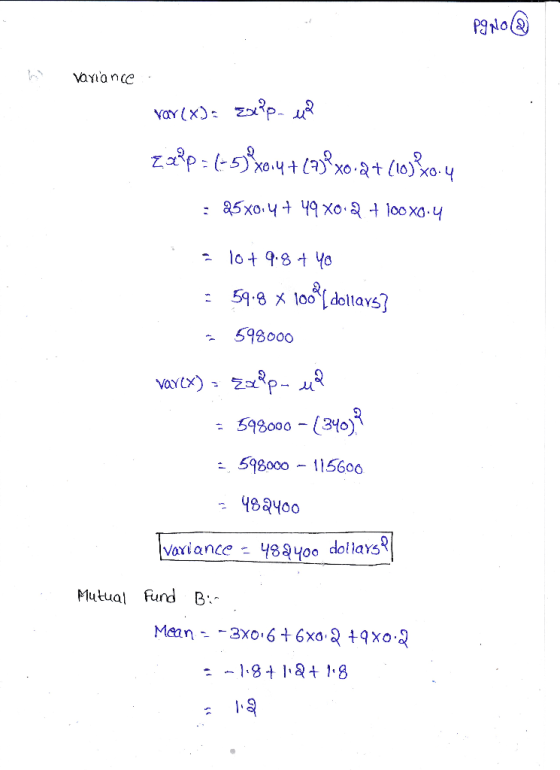 PINO @ Variance Varex): zx?p- und zx?p=1-53x0.4+ (7)Px0.+(10)$0.4 : 25x014 + 49x0.2 +100x0.4 2 10+ 9.8 + 40 = 59.8 x 100|dell