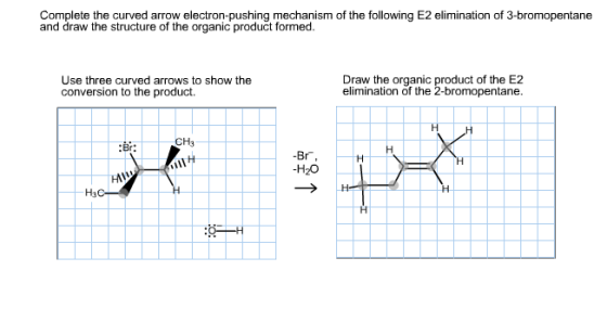Image for Complete the curved arrow electron-pushing mechanism of the following E2 elimination of 3-bromopentane and dra
