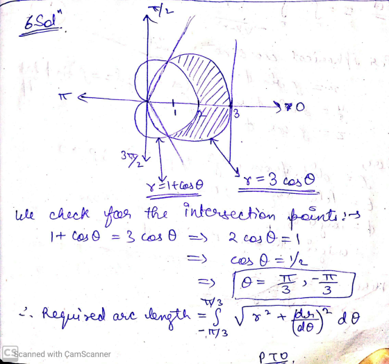 /2 6 Sch korjau TE >70 13 372 1? 8 titlose 8=3 caso the check for the intersection points as 1 + coso = 3 cos o as i =) 2 c