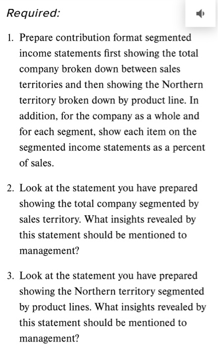 Required: 1. Prepare contribution format segmented income statements first showing the total company broken down between sale