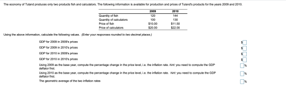 The economy of Tuland produces only two products fish and calculators. The following information is available for production