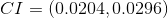 CI = \left ( 0.0204, 0.0296} \right )