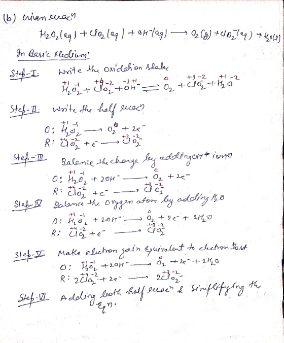 2 - (b) criven nach H2O2(29) + Claz ()+06/09) 02 (4) +10,729)+tace In Basic Medium Step-I write the oxidation State 02 + tutt