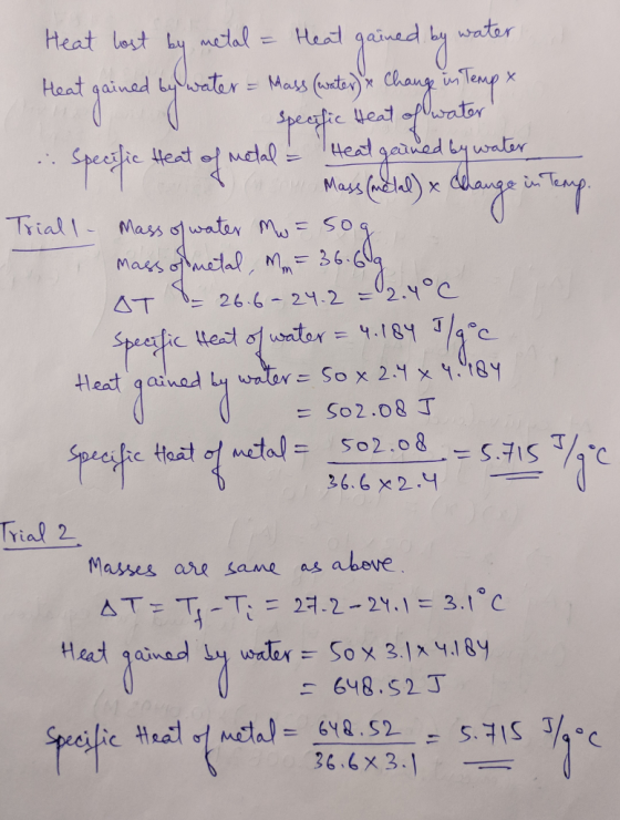 Trial Mass swatMSo T 는 26.6-24.2-2.YoC sr叫 Heat qainad 26.6 x2. Masses are same as abeve 648,S2丁 esuc 36.6x3.1