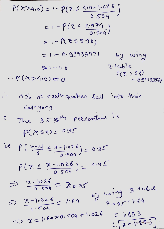 P(*34,0)=1* PLZ€ 400-10026 0.504 El-P(?< 21974 ;) 0.504 - P(Z < 5.90) -1-O.gggggg71 by using walio Cop(x>4.0) e o e table P(Z