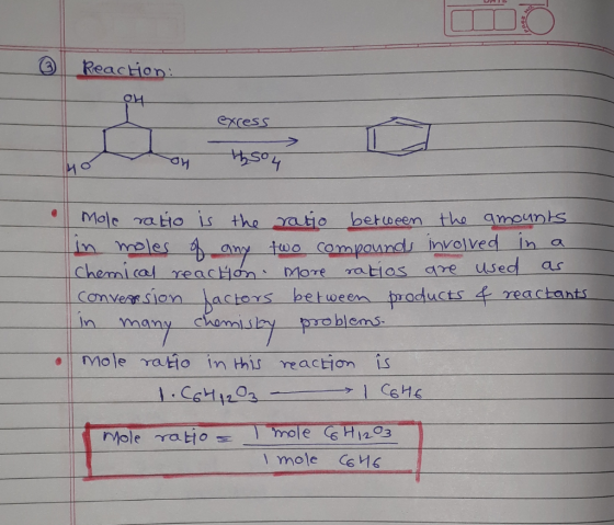 Reaction: excess on the sou mole ratio is the ratio between the amounts In moles of any two compounds involved in a Chemical