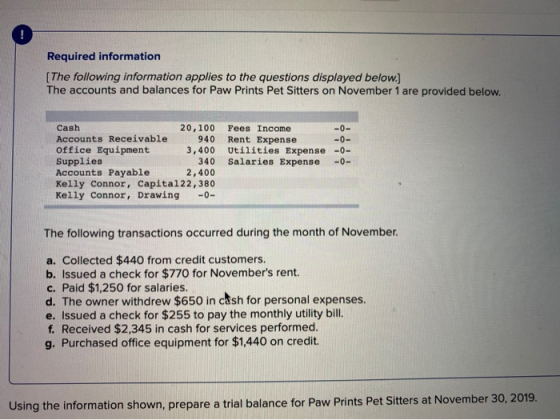 Required information [The following information applies to the questions displayed below.) The accounts and balances for Paw