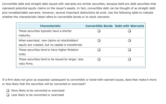 Convertible debt and straight debt issued with warrants are similar securities, because both are debt securities that represe