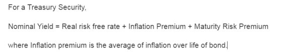 For a Treasury Security, Nominal Yield Real risk free rate Inflation Premium Maturity Risk Premium where Inflation premium is