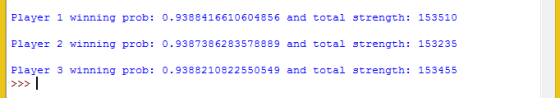Player 1 winning prob: 0.9388416610604856 and total strength: 153510 Player 2 winning prob: 0.9387386283578889 and total stre