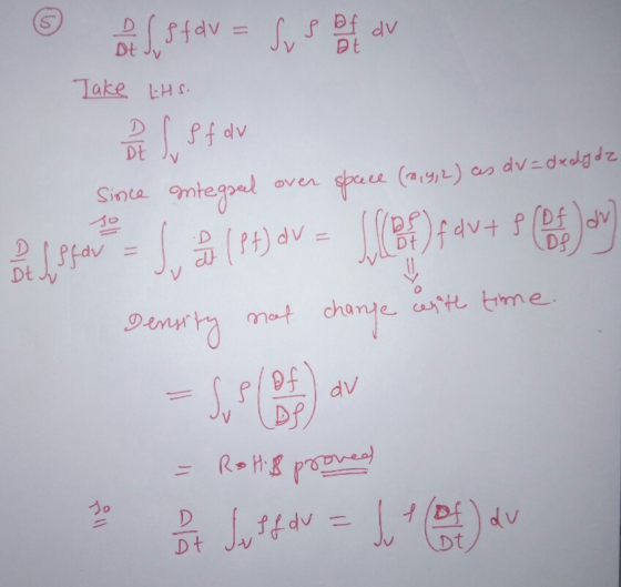 ⑤ !..Hdv =fv f pt dV Dt J Take tHs づ口 0 sfav Dp D t