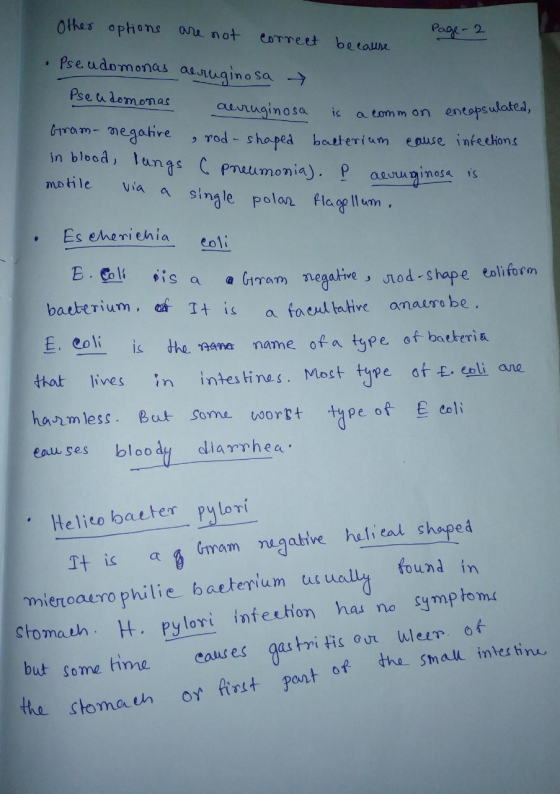 Page-2 . Other options are not correet because Pseudomonas aeruginosa → Pseudomonas aeruginosa Gram-negative in blood, lungs