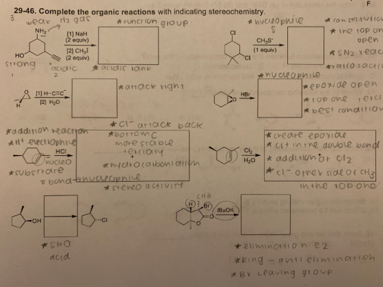 CI F 29-46. Complete the organic reactions with indicating stereochemistry. weak H2 gas - A Function group * nucleophile * co