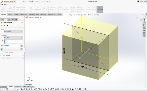 Sketch 1 of Part1 * > Search Comm BS SOLIDWORKS o Pan Swept Boss/Base Swept Cut Rib to Wrap Extruded Revolved Lofted Boss/Bas