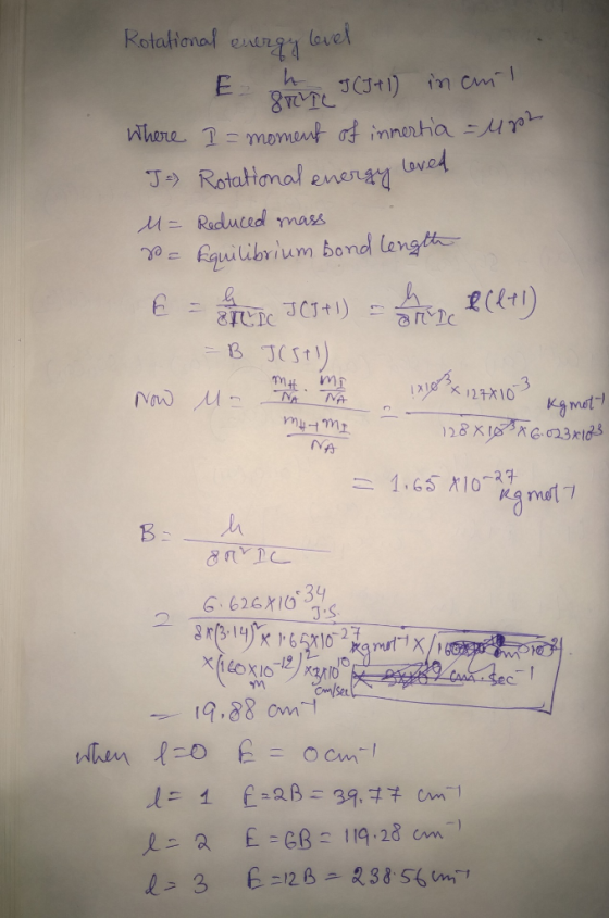 Rotational lovel E J(Jt1) in cm Whore 1-moment of innerhia - oved Jo Rotational eneng Reduced mass 0fuilibrium bond lengtt 21