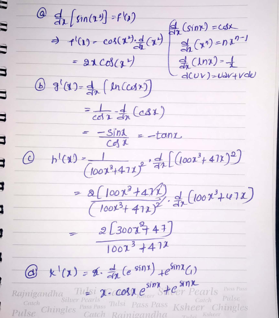 dcov)=cartre @ ba ( sin (13) =f(2) A sinx) = cost A f(a) =603649.0 (2) () =n2-1 - gu cos (2) a lna)= £ ® g- oh Cencosmo]