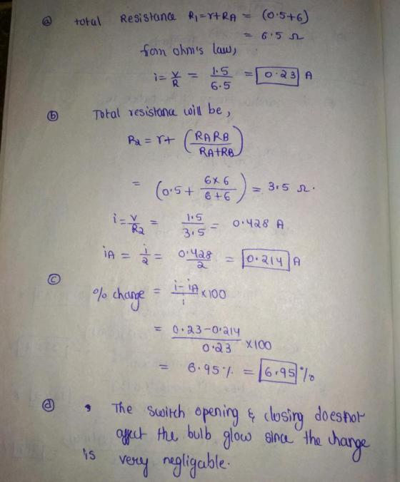 total Resistane YtRA(05+6) fom ohms law 6.5 Total vesistona voilu be, 6 x 6 0 3 X100 6.95695 a Suirh opning t lusing doshor s veny ralilgabie 15