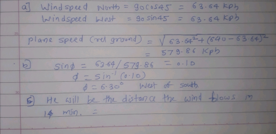 af wind speed Nor oCos4S 63.64 kpb Windspeed West = gosin45 63.64 Kpb 579-86 Kpb リー一. Sing:一63-64/573-86-5-0-lo | 6) He h ill be-the distan α the wind fleas m 14 min ,