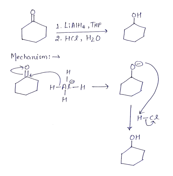 Sumas 1. Li Alta , THE Q.HCl, H₂O Mechanism: + 20 [ HAl-H [ ] H- ce