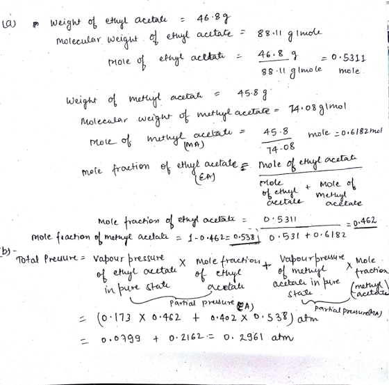 motecular wei acetat, -46 . g PHole 88.11 gino le mole acetate 45.8 Moleealar weiu- cuda tuz 45.8 MA) male二0.6182mol Mole 14 hole oe. mole froction rMole citatocetate Mole 0.462 Mole frachon aedah j.o-462-538 0-531 to,6182 b) キ et ehung ouutat, ert etuť 일.vuhuǐ. スtrachea acsteue in ue Stam