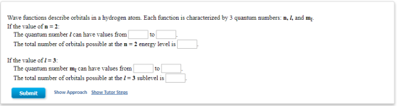 Wave functions describe orbitals in a hydrogen atom. Each function is characterized by 3 quantum numbers: n, l, and ml. If th