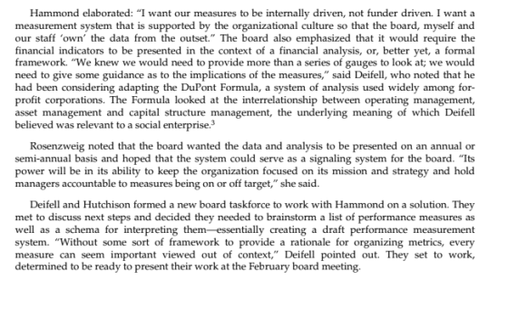 Hammond elaborated: I want our measures to be internally driven, not funder driven. I want a measurement system that is supp
