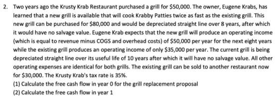 2. Two years ago the Krusty Krab Restaurant purchased a grill for $50,000. The owner, Eugene Krabs, has learned that a new gr