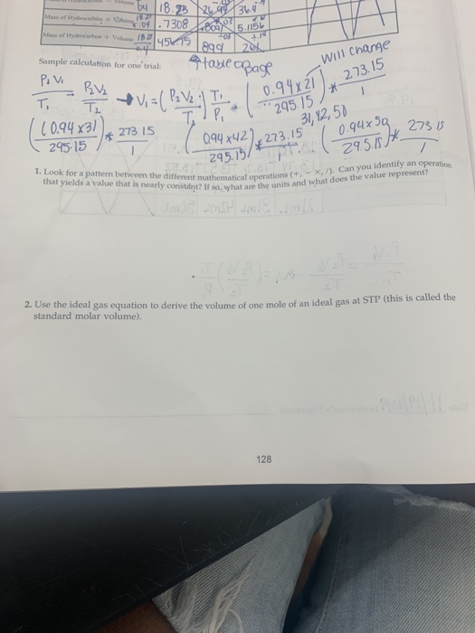 Man er det op. 7308 LOA 5.1156 Mus or hydrocarbon + Volume 18045775 890 206 Sample calculation for onetrial tayle page Povo