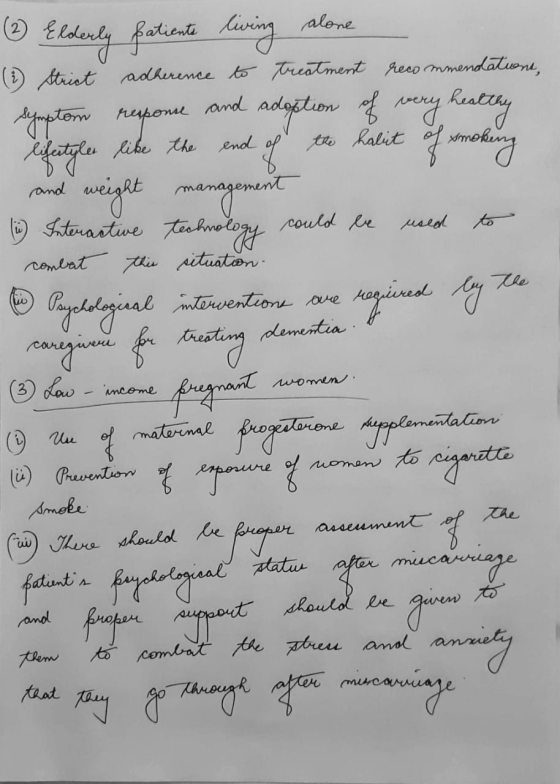 recommendations, is healthy (2 Elderly patients living alone (1) Strict adherence to treatment Symptom response and adoption