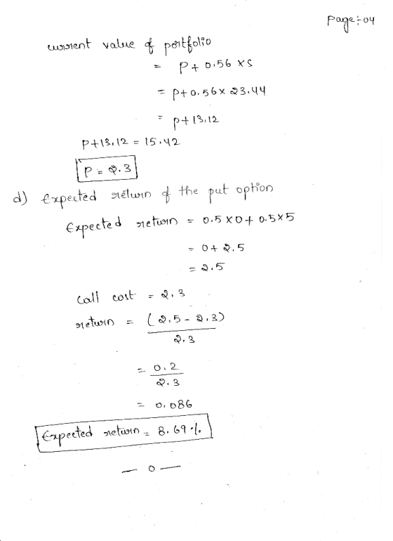 ageoy 1ntvalue pertfolo P+o 56 x. Pto.56x3.q4 ptI3.12 Pt13.12= 15,42 P .3 17 d pected eluin the put option €xpected 1etuun =
