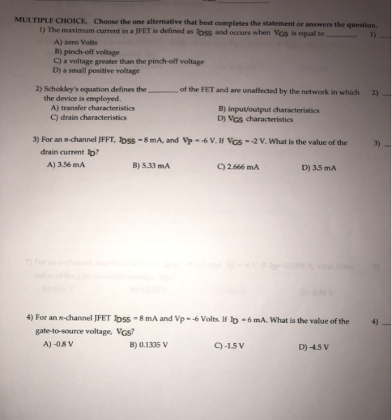 MULTIPLE CHOICE. Choose the one alternative that best completes the statement or answers the question. 1) The maximum current