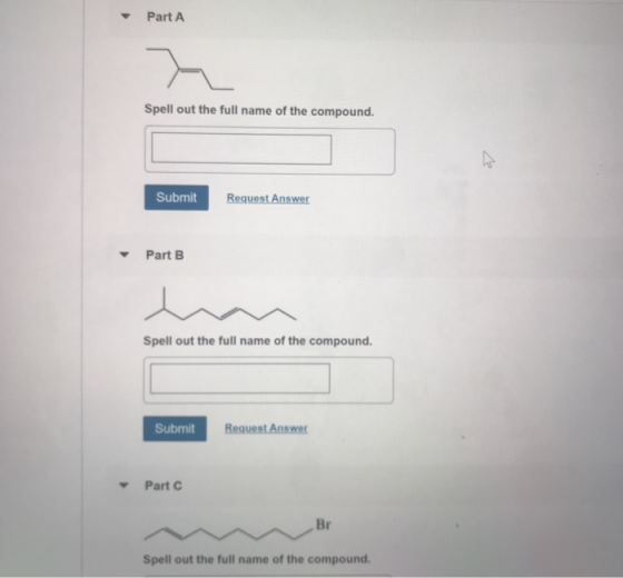 Part A Spell out the full name of the compound. a Submit Request Answer Part B mm Spell out the full name of the compound. Su