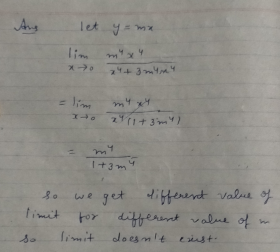 Aus let y=mx m lim myx 4 xo 24+ 3 mYmY lim my w 241+3m4 xto mu 1+3m so timit we get different value of different value of lim