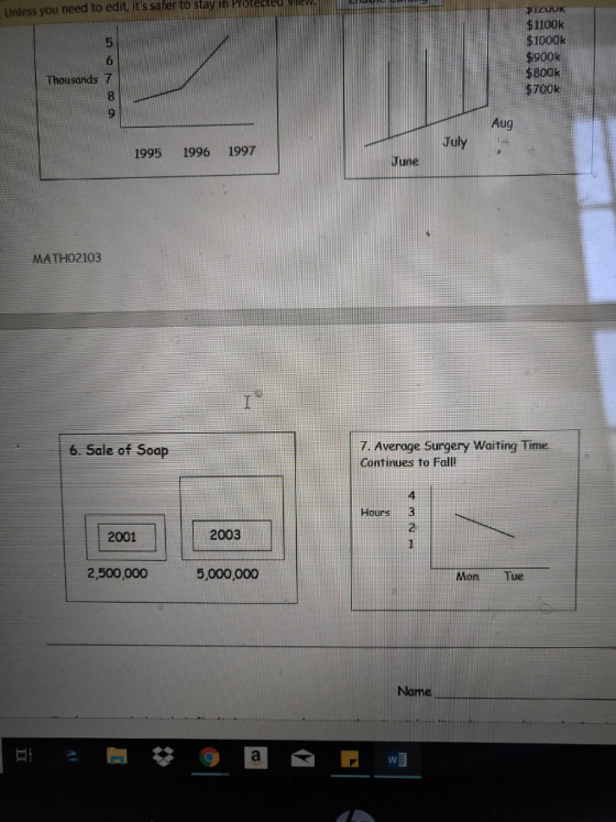 PPorecree V Unless you need to edit its safer to stay in $1100k $1000k $900k $800k $700k Thousands 7 Aug Tu 1995 1996 1997 June MATH02103 6. Sale of Soap 7. Average Surgery Waiting Time Continues to Fall! 4 Hours 3 2001 2003 2,500,000 5,000,000 Mon Tue Name
