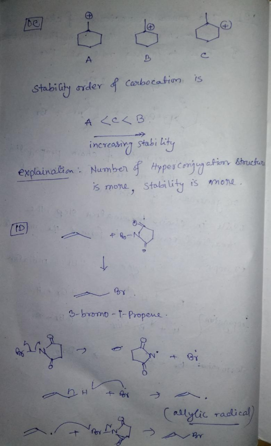 the 어 A D stability order of carbocation is A <c<B increasing stability explaination. Number of Hyper conjugation Stoucture o