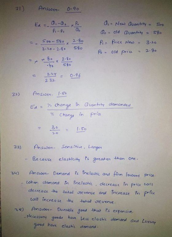 31) Answer 0.90 Ed = 0, -0. Po A = New Quantity - 500 Co = old Quantity - 580 P = Price New - 3.20 Po - Old price = 2.80 = _