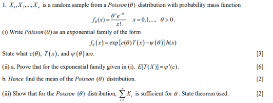 1. X,,x2,..., X, is a random sample from a Poisson (0) distribution with probability mass function 0*e f(x) = x=0,1,..., 0 >0