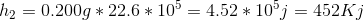 h_{2}= 0.200g*22.6*10^{5}=4.52*10^{5}j=452Kj
