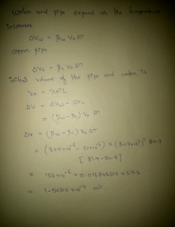 waler and P pe expond a the temperdeoe incoreases DVw Bu Vo AT coppen prpe AVe Be Vo AT nfiad vdume the prpe and aer 1s No AV