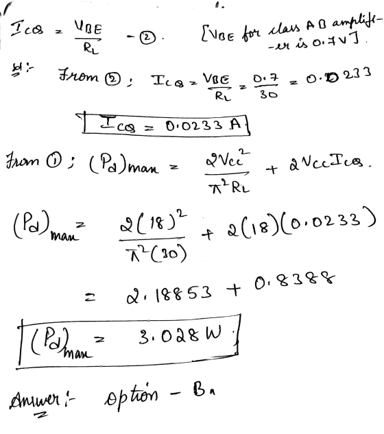 Icas UBE RE 2 from [VBE for class AB amplift- -er is ootu]. Icgz VIE Rí 2 0.7 0.0 233 N. 30 I cas z 0:0233 A 2 from ② ; (Pd)