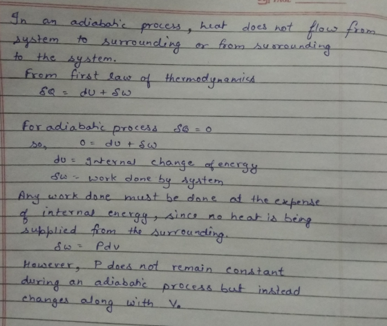 In an adiaboh process shiat does het to the ystem fxem first saus of thexnmadynanaisA for adiabahe procexs so do intexnal change af ener serk done by Agatem Ane war done must be done at the e intssnal encn na heat ia hbing Haserer P daes not remair chaages along with sY nternap en -suppliedーAom.-the surrounding an adiab ohc process but inslead