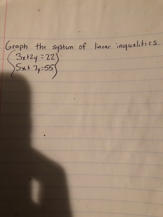 of linoar inqualities. Graph the system (3x+2y = 22) 5x+ 7y=555