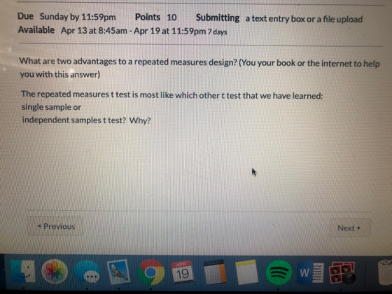 Due Sunday by 11:59pm Points 10 Submitting a text entry box or a file upload Available Apr 13 at 8:45am - Apr 19 at 11:59pm 7