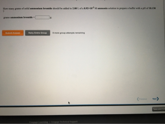 How many grams of solid ammonium bromide should be added to 2.00L of a 8.92x10-2 M ammonia solution to prepare a buffer with